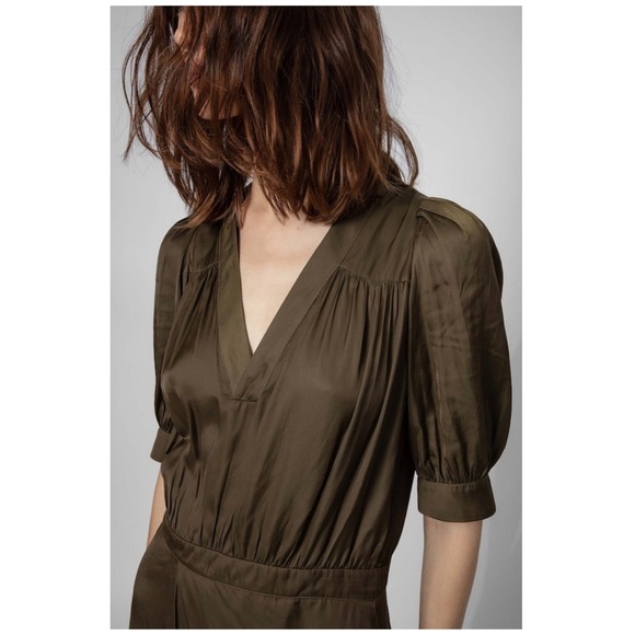 Zadig & Voltaire | Lightweight Satin Wrap Skirt Ralia Midi Dress Bronze | S - Picture 3 of 16